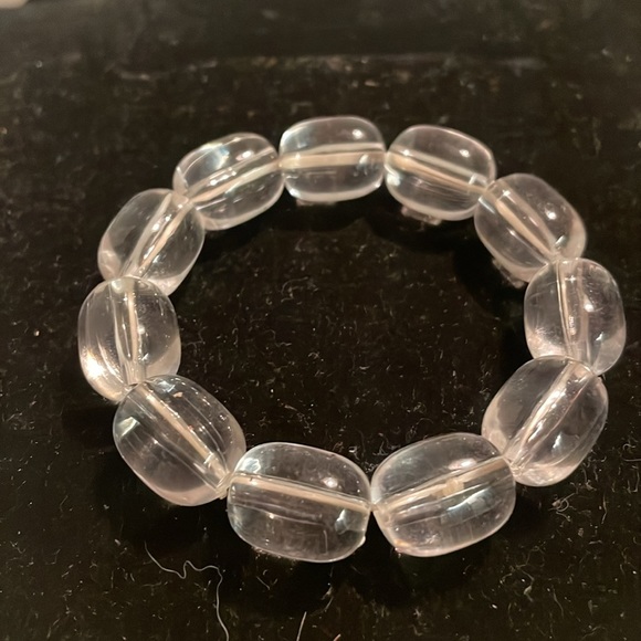 Retro vintage 8” eleven oblong clear beads stackable stretch bangle bracelet - Picture 3 of 11